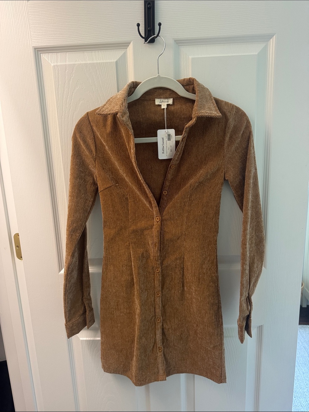 Bittersweet Boutique Brown Corduroy Button-Front Shirt Dress
